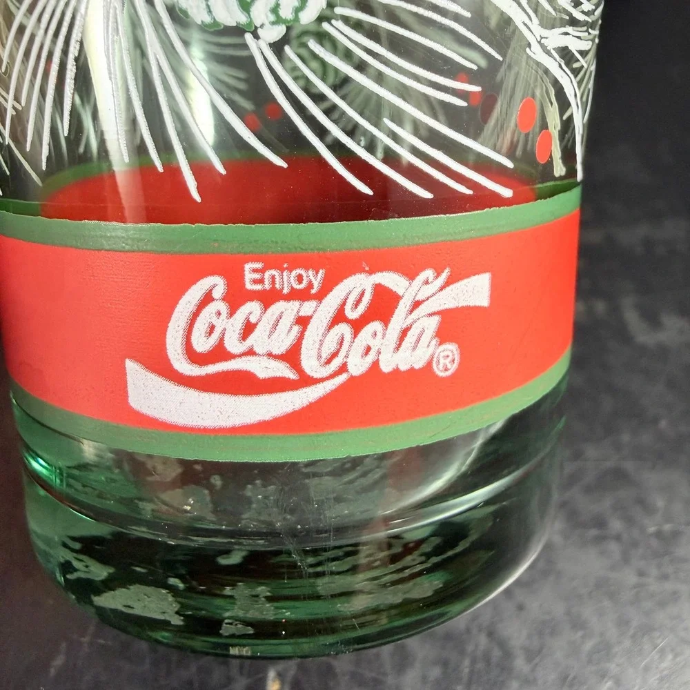 Vintage Coca-Cola Christmas Glasses Set of 4 Georgia Green Pinecone Holiday Logo